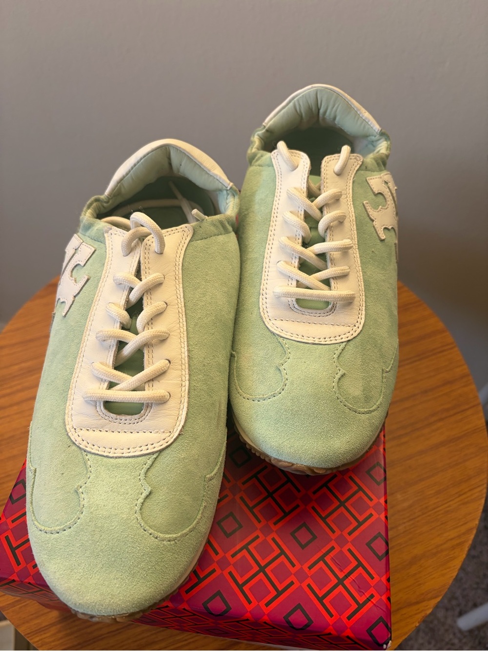 Mint Green Suede Sneakers with White Trim